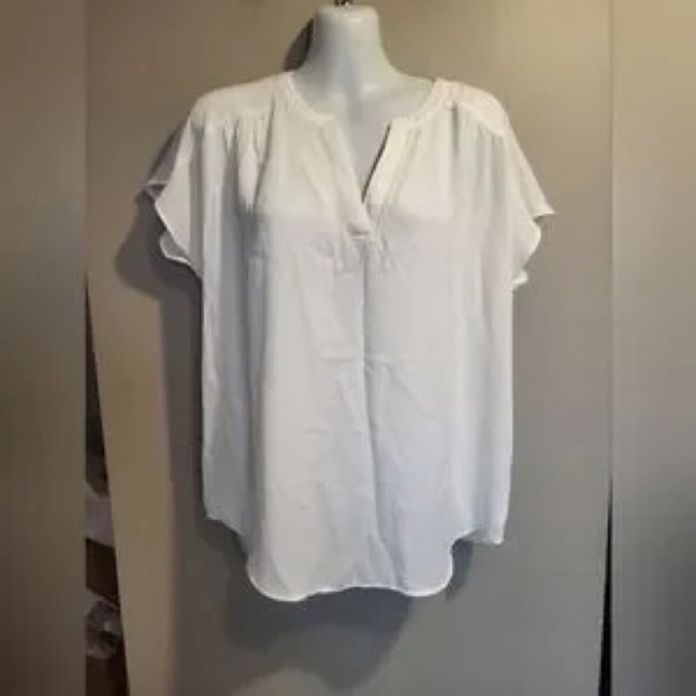Banana Republic White V-Neck Flutter Sleeve Blouse